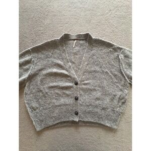 Free People Grey Alpaca Blend V-Neck Boxy Cardigan Sweater Womens Medium